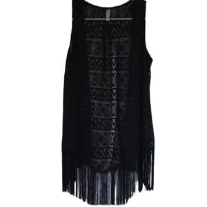 black fringe net style open cardigan women's